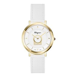 Ferragamo Minuetto Leather Watch Gold Womens